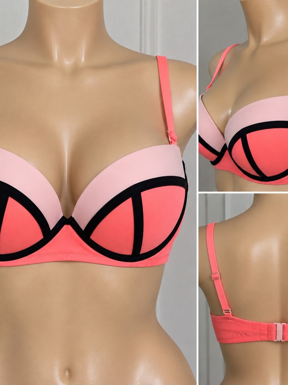 Victoria's Secret Pink and Coral Colorblock Underwire Bra